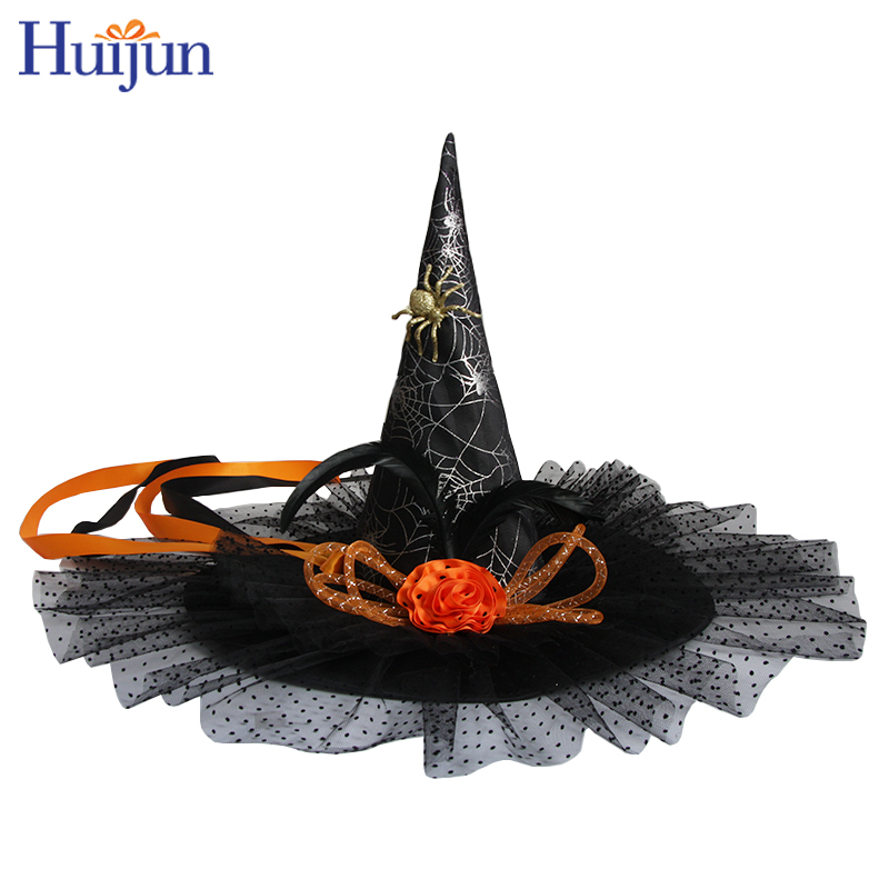 כובע מכשפות שחור מקסים ליל כל הקדושים עם תלבושות למבוגרים עכביש כובע קסם חג