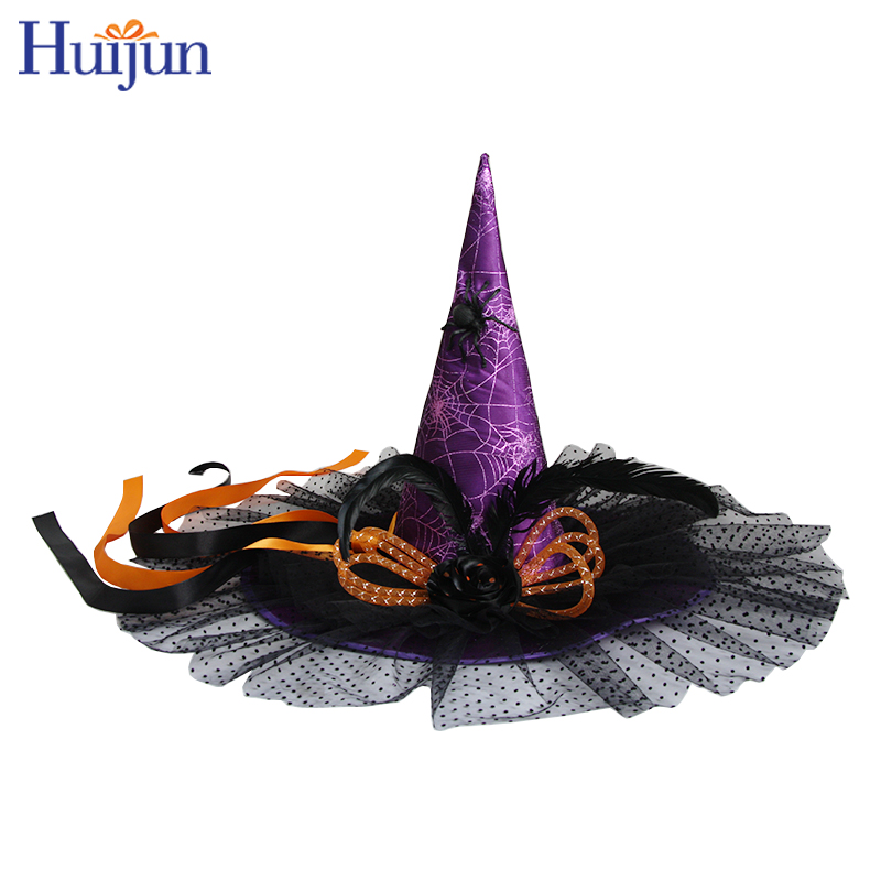성인 파티 의상을 위한 개인화된 보라색 대형 할로윈 마녀 모자