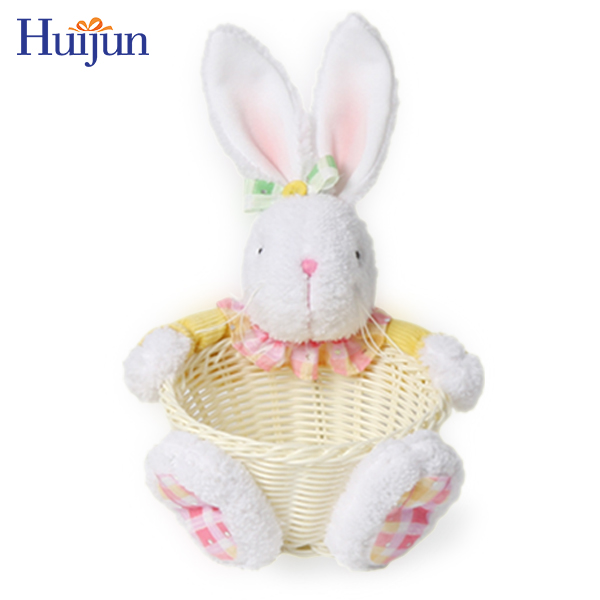 Partihandel Lovely Easter Plysch Bunny Rabbit Bambu Basket Egg Hunt Holder för påsk
