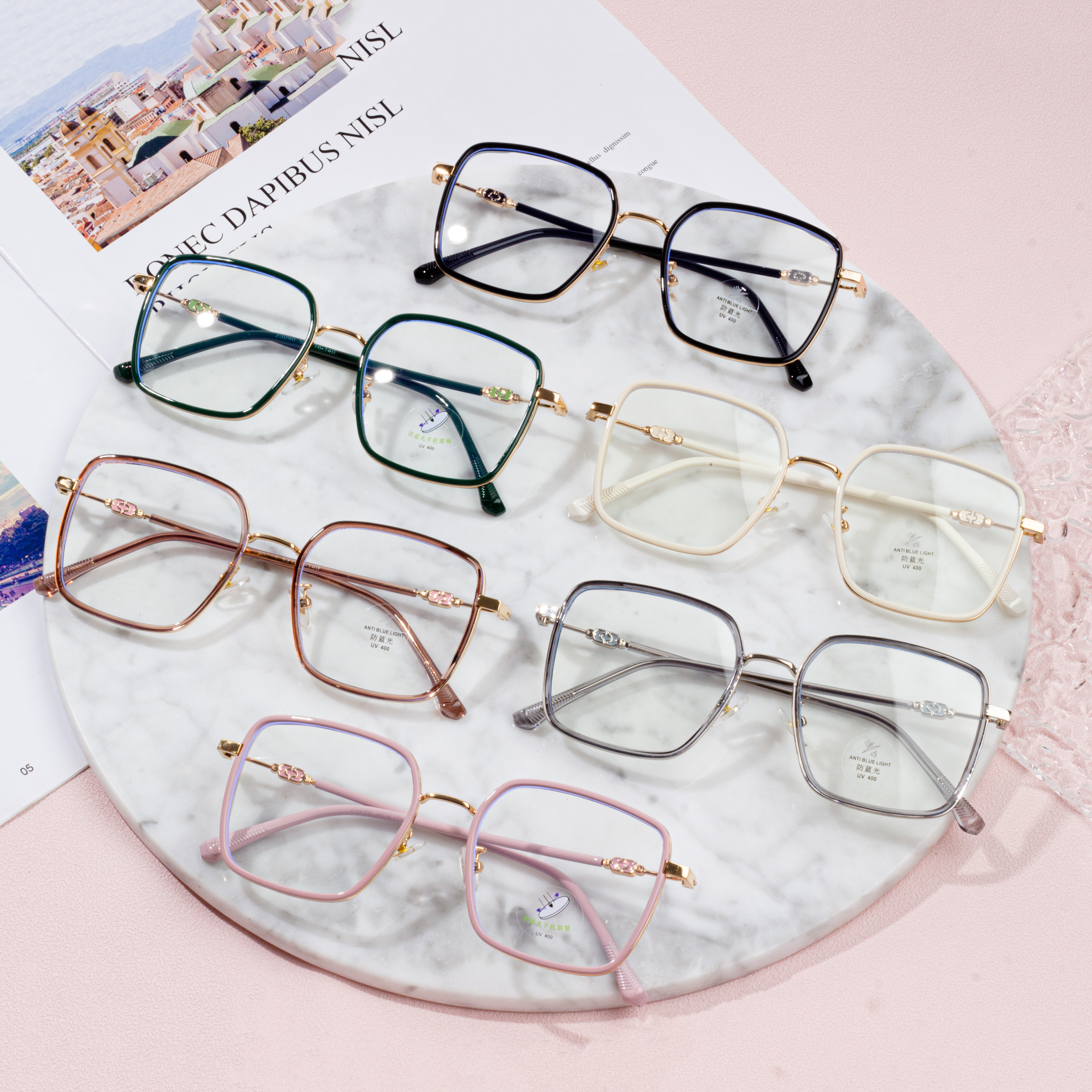 Korniza metalike të syzeve me dritë të hollë blu të cilësisë së mirë që bllokon syzet retro