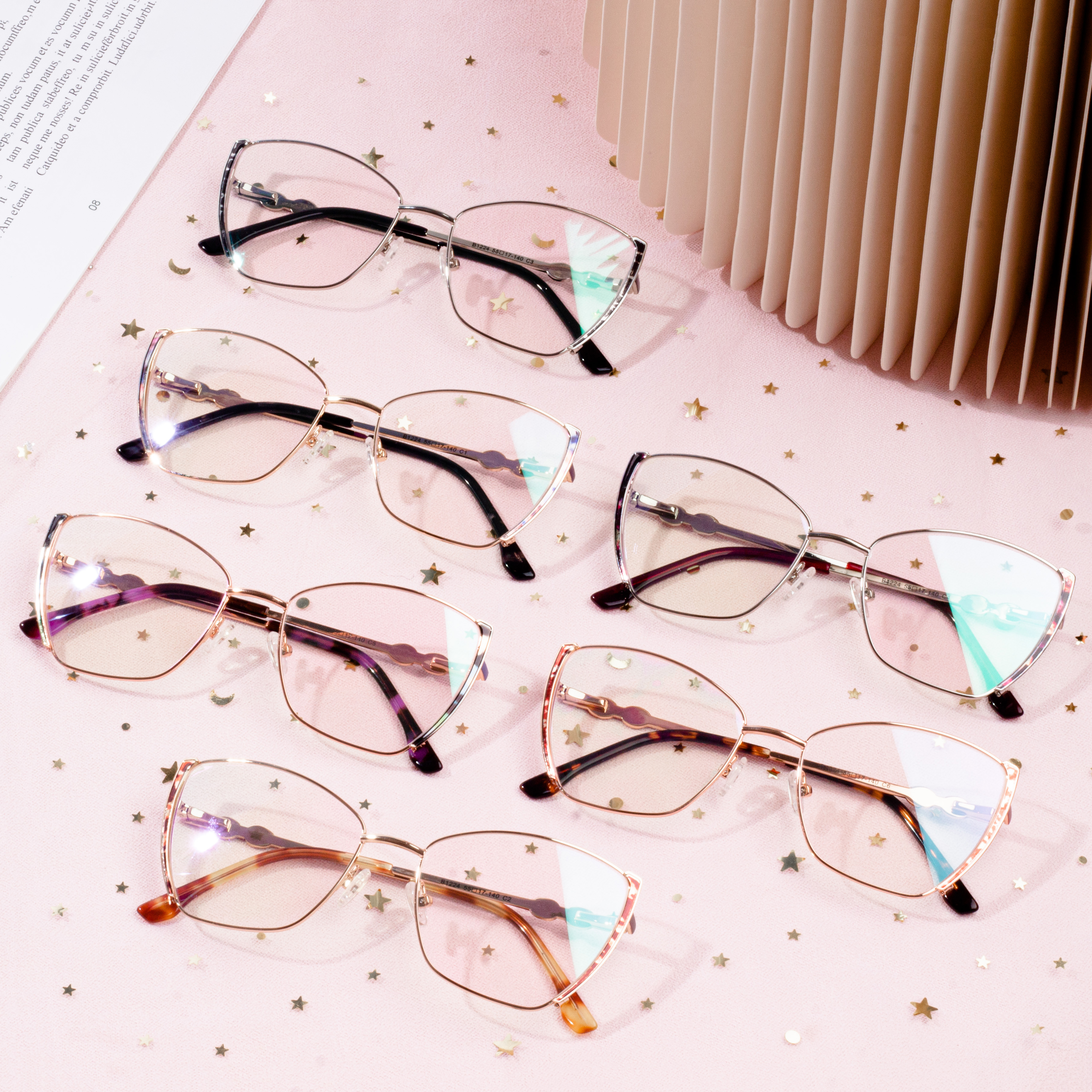 Kacamata logam mewah bingkai kacamata fashion kanggo bocah wadon