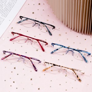 Kacamata Bingkai Logam Anti Blue Light Optik Wanita Setengah Rim Kacamata