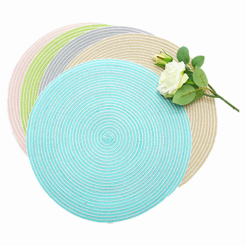 HLXM Cotton Yarn Indoor or Outdoor Braided Non-Slip, Heat- Resistant Round Place Mats. Featured Image