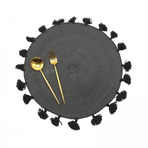 Paper Yarn with tassels Indoor Or Outdoor Braided Non-Slip,  Heat- Resistant Round Place Mats for Dining Table.