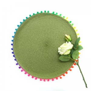 Popular Plastic Fringe Indoor Or Outdoor Braided Non-Slip, Heat- Resistant Round Place Mats for Dining Table.