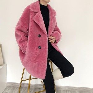 22T013 Sheep Fur Cloths Pure Woollen Garment Ladies Winter Teddy Coat