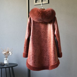 22F005 Long Fur Coat Granular Wool Fox Fur Collar Big Fur Cuff Sheepskin Coat