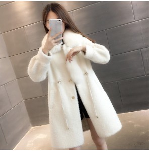 22F011 Luxury Sheep Shearing Fur Coat Women’s Middle Long Winter New Fox Hair Collar