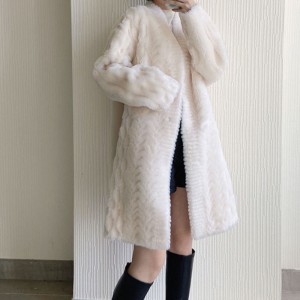 22J022 Long Plush Cutting Pattern over Coat Women Composite Fur Wool Fur Coat