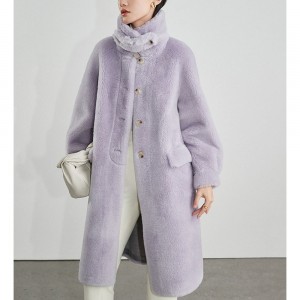 22RL005 Sheep Shearing Fur Plush Winter Long Overcoat Loose Fit Real Fur Coat