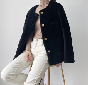 22C013 Single Breasted Gold Button Pure Woollen Winter Overcoat Women Coat