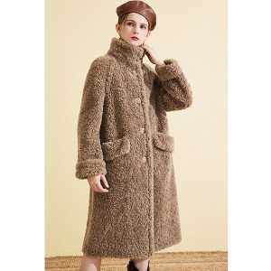 22RL010 Loose Fit Fleece Merino Wool  Woman Apparel Winter Long Real Fur Coat