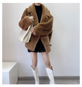 22T014 Warm Fashion Girl Overcoat Teddy Fleece Merino Wool Women Coat