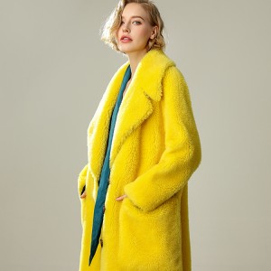 22T002 Wool Real Sheep Shearing Fur Coat Long Teddy Coat