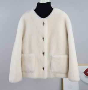 22C017 Soft Sheap Shearing Fur over Coat Short Winter Sheepskin Jacket
