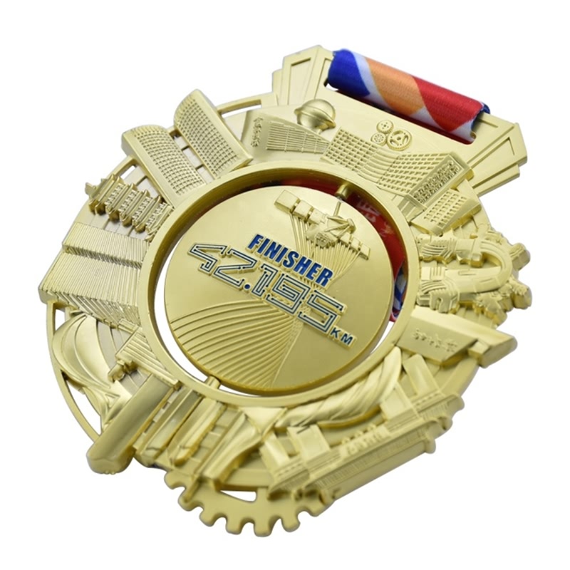 Кинески фабрички приспособен тркач тркач со кружен вртење маратон, метален медал од легура од цинк со врвка Избрана слика