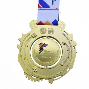 Medalla de metal de aleación de zinc para carreras de maratón giratoria circular personalizada de fábrica de China con cordón
