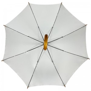 Top Umbrella Factory Venda a l'engròs J Mànec de fusta Paraigua recte de color blanc amb estampats de logotips fets a mida