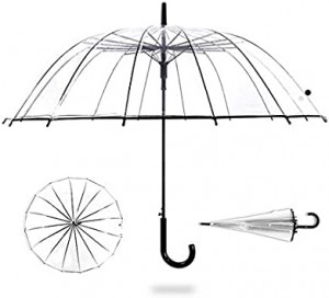 Large Windproof Clear Bubble Travel Umbrella Automatic Open 16 Steel Ribs Extra Pvc Dome KS10,White
