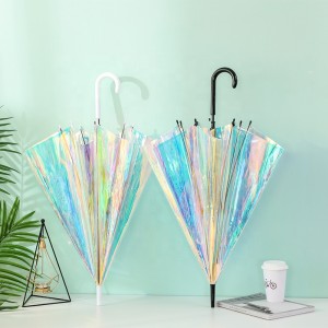 Effettu Glitter Personalizatu Laser Magia Cambia culore Riflettente Multicolore olograficu Trasparente POE Umbrella