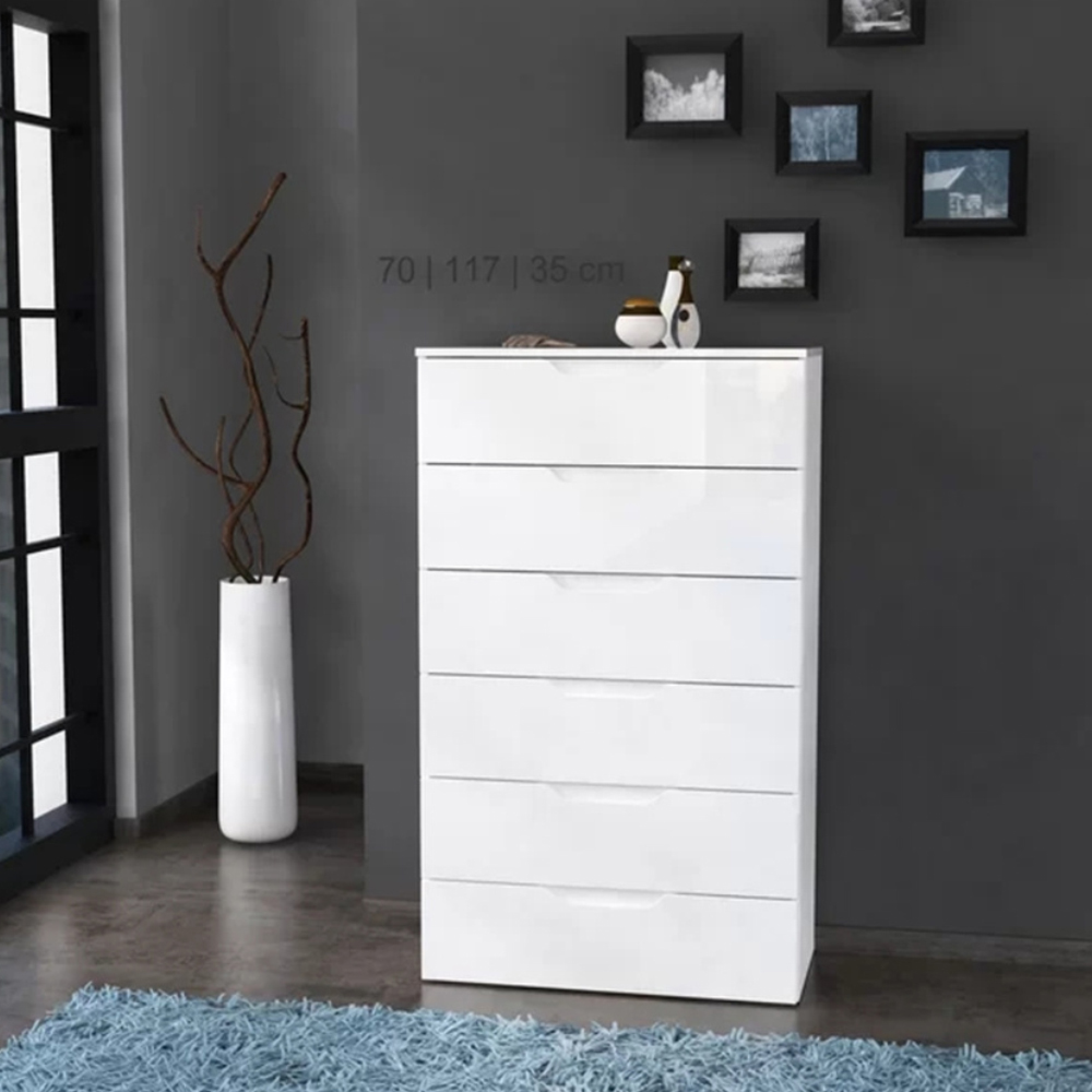 HF-TC022 ev mobilyaları beyaz parlak kaplama 6 geniş çekmeceli dolap