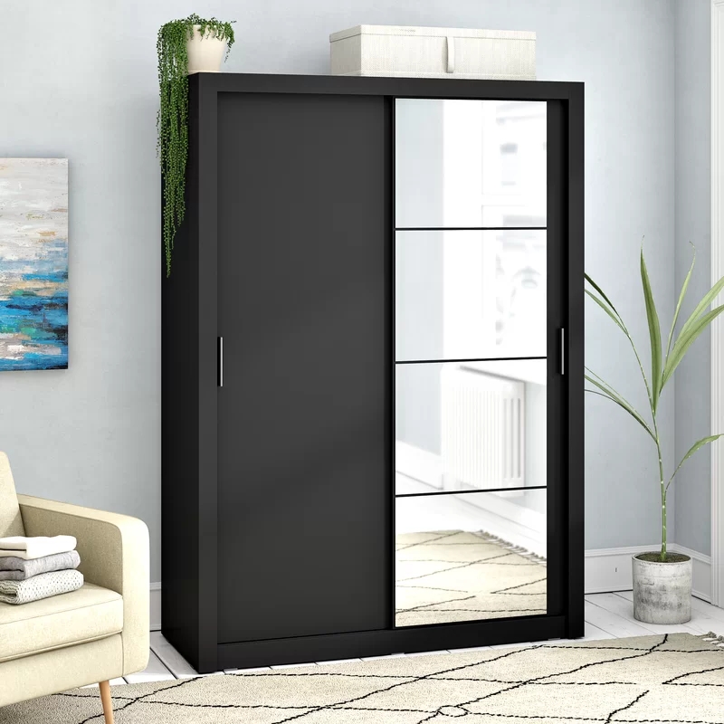 Velkoobchodní prodej bytového nábytku z laminované dřevotřískové desky černá Šatní skříň se zrcadlem