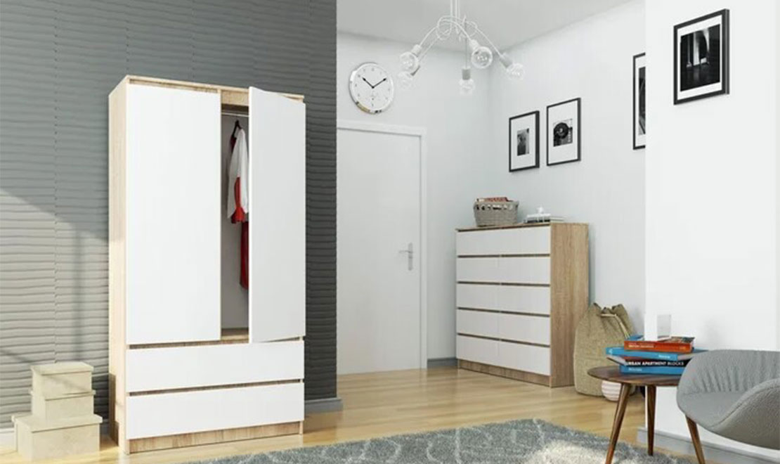 Modern design sliding door wooden wardrobe with mirror 