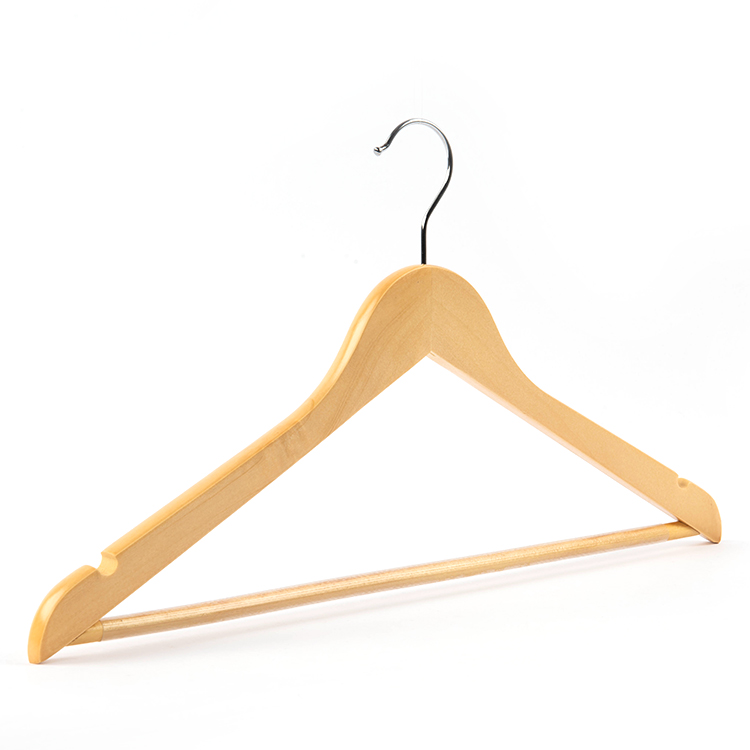 China High Quality Natural Solid Wood Hanger with Anti-skid Pant Bar