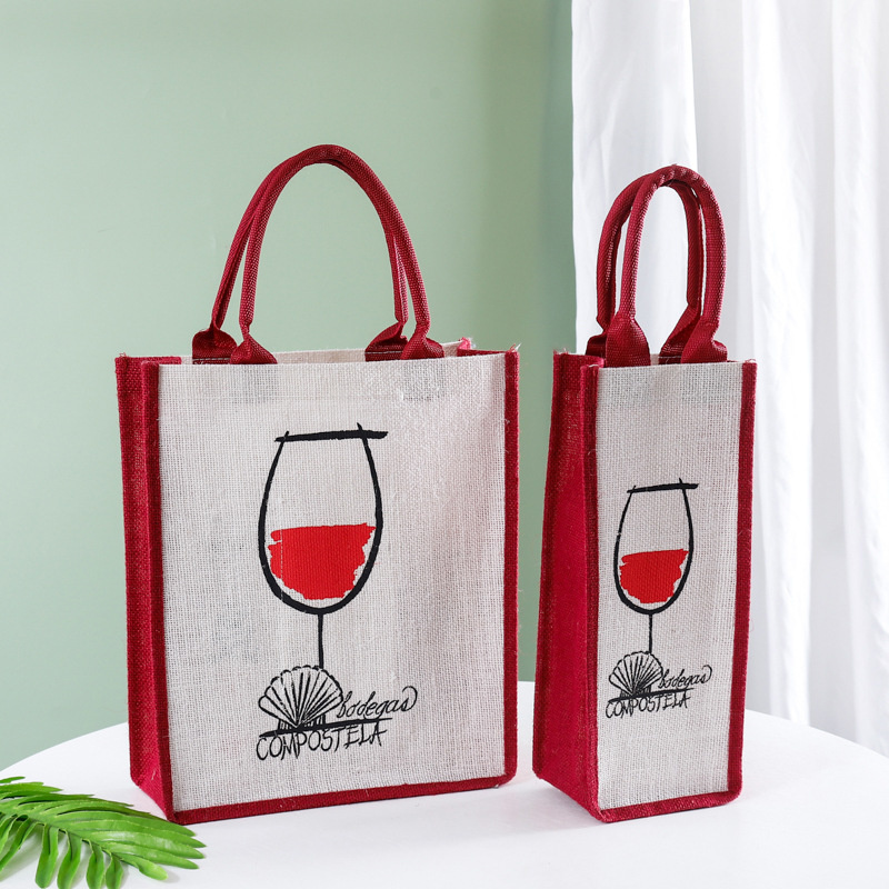 Jutové darčekové tašky Opätovne použiteľné nákupné tašky s rúčkami, laminovaný interiér, nákupné tašky