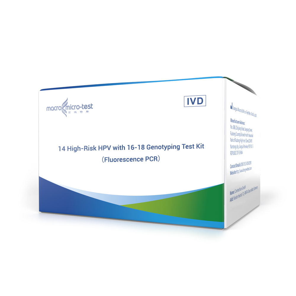 14 Héich-Risiko HPV mat 16/18 Genotyping Test Kit (Fluoreszenz PCR)