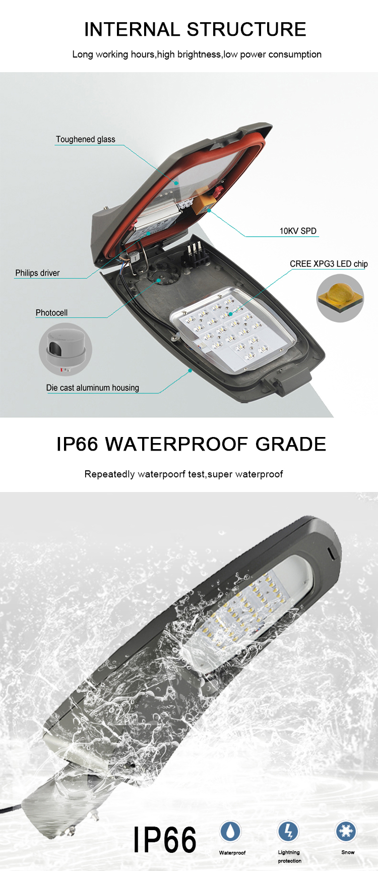 Iluminação de rua LED à prova d'água de alumínio 100w-150w (2)