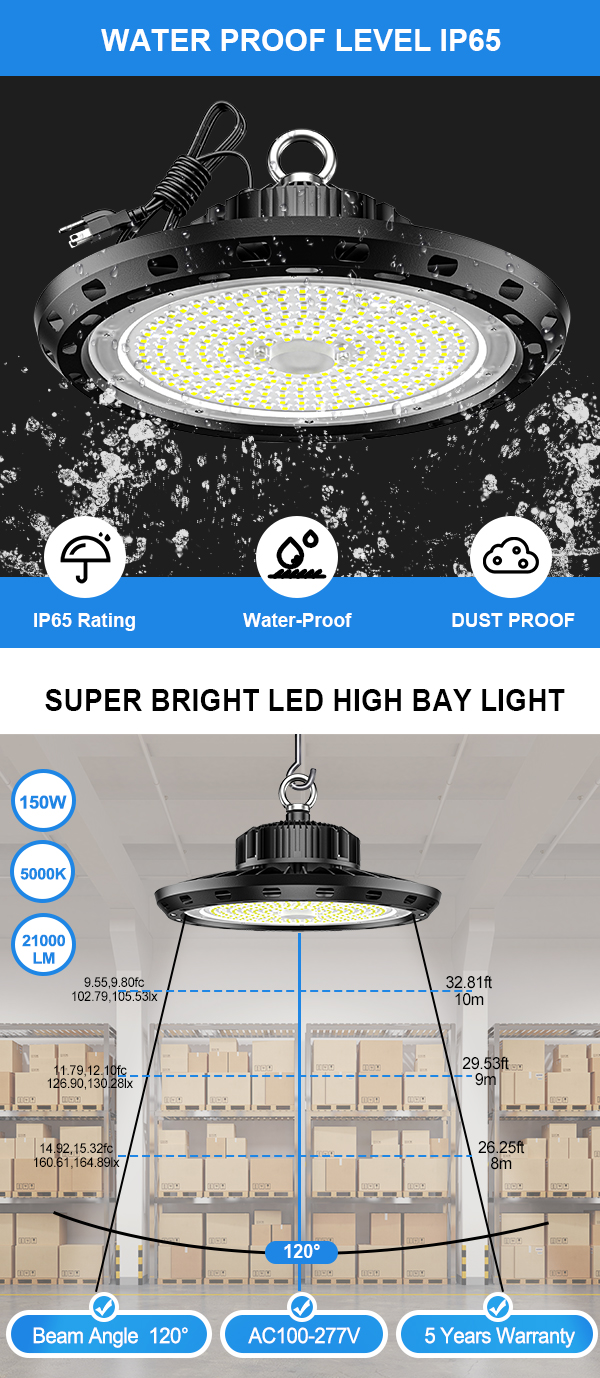 150W 200W UFO LED हाई बे लाइट IP65 गोदाम कार्यशाला वेट लो ((4) को लागि