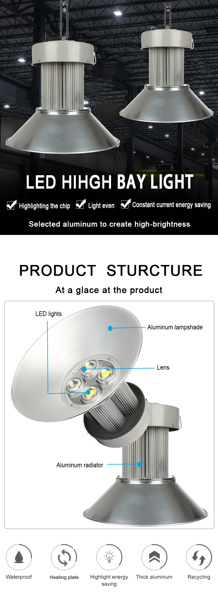 उच्च चमक कारखाना भित्री प्रकाश (