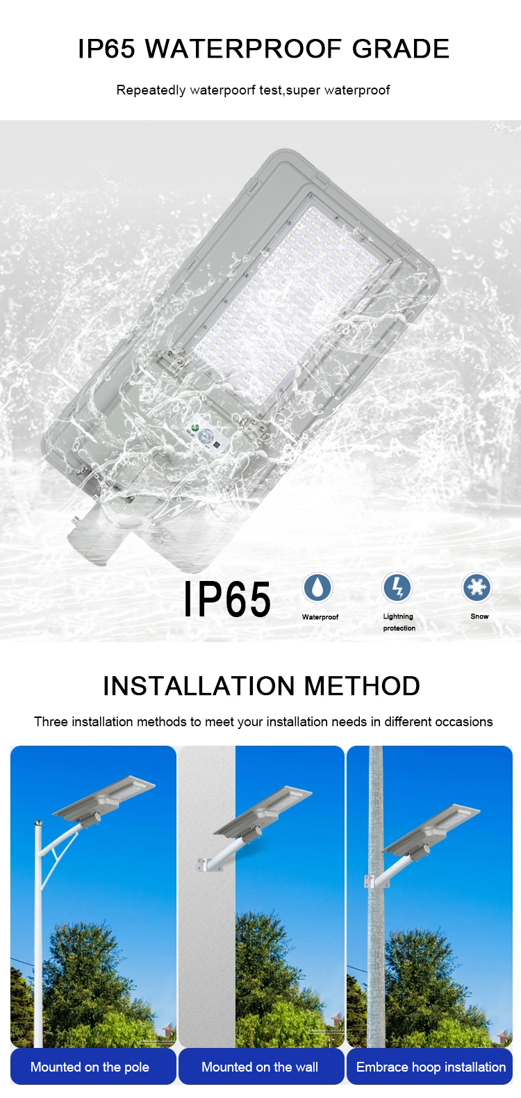 Réverbère led solaire étanche IP65 extérieur de haute qualité 100w ((3)