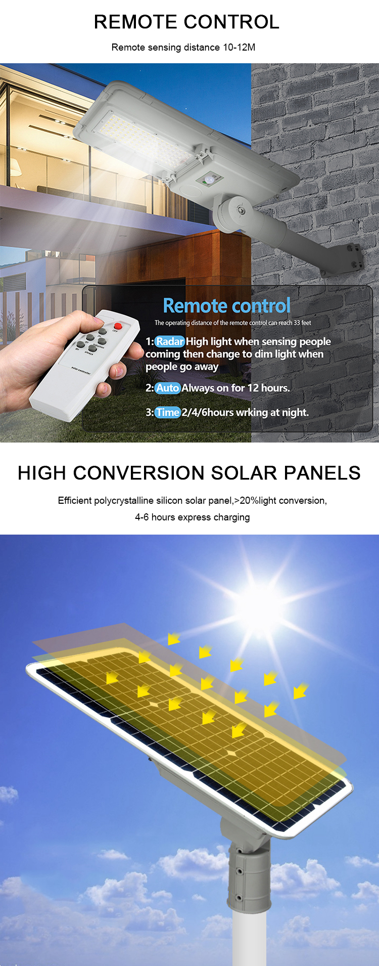 Højkvalitets udendørs IP65 vandtæt solcelle LED gadelys 100w (6)