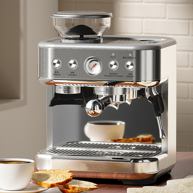  Máquina de café, cafetera espresso Grind Beans Semiautomática  Molinillo de 15 bares Máquina de café a vapor Máquina de café inteligente  por PPLL (Color: Plata, Tipo de enchufe: CN) : Hogar