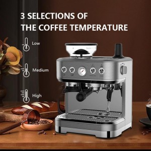Portafilter 58mm Peiriant coffi espresso defnydd cartref lled-awtomatig gyda grinder ffa coffi