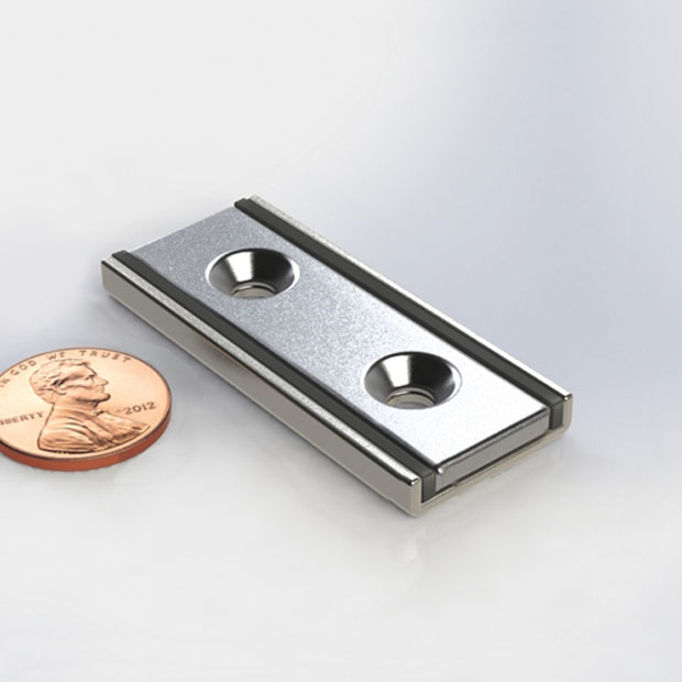Nickel-plated NdFeB channel magnets nga adunay double countersunk head hole