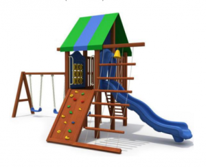 გარე ხის სლაიდი ბავშვთა გასართობი აღჭურვილობა Wooden Swingset Slide