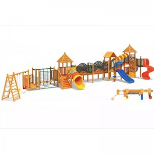 Zewnętrzny drewniany plac zabaw dla dzieci Duża zjeżdżalnia i rama wspinaczkowa