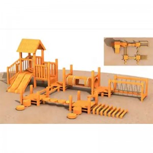 Відкритий дерев'яний ігровий майданчик для дитячої великої гірки та рами для лазання