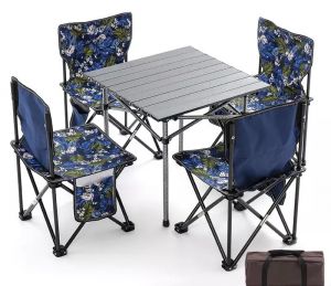 Sammenklappeligt udendørs bord og stole, sæt med 4 sæder 1 bord