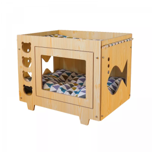 نئے ڈیزائن آرام دہ اور پرسکون لکڑی کی بلی گھر بلی بستر چھوٹے پالتو انڈور کتے گھر
