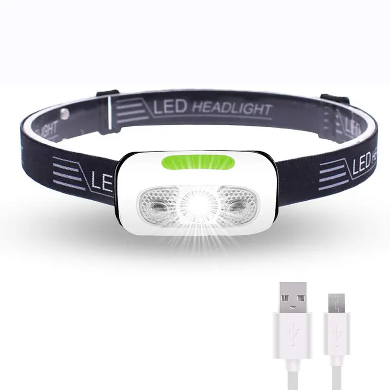 USB Isi Ulang 3W LED Headlamp 4 Mode Running Head Torch Portable Mini LED Head Light dengan Motion Sensor