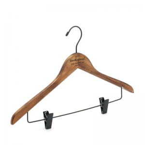 Benotzerdefinéiert Set Antik Dark Wooden Kostüm Kleeder Hangers mat Matt Black Hook