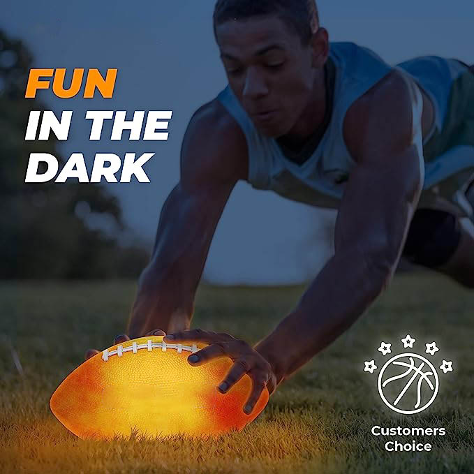 Nyalakan Bola Sepak LED – Cahaya Sempurna dalam Bola Sepak Amerika yang Gelap – Saiz Rasmi 6 – Pam & Bateri Tambahan
