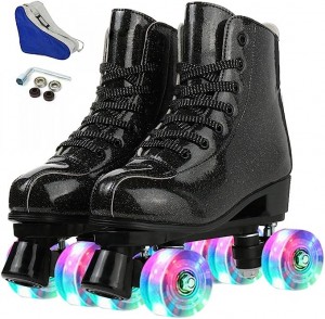 Holographic High Top PU Kulit Skates Glitter Double Quad Skates