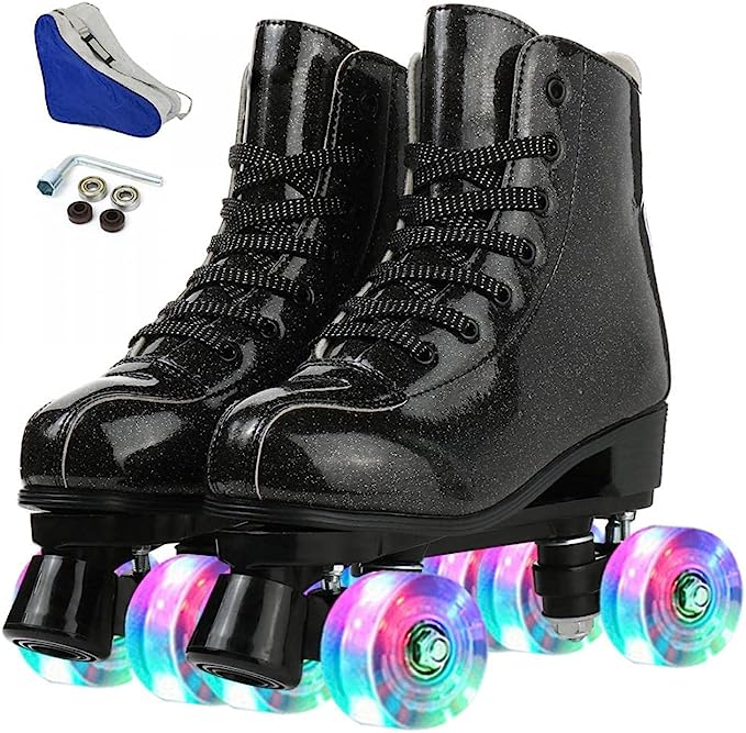 Holographic High Top Leather Skates Glitter Double Quad Skates