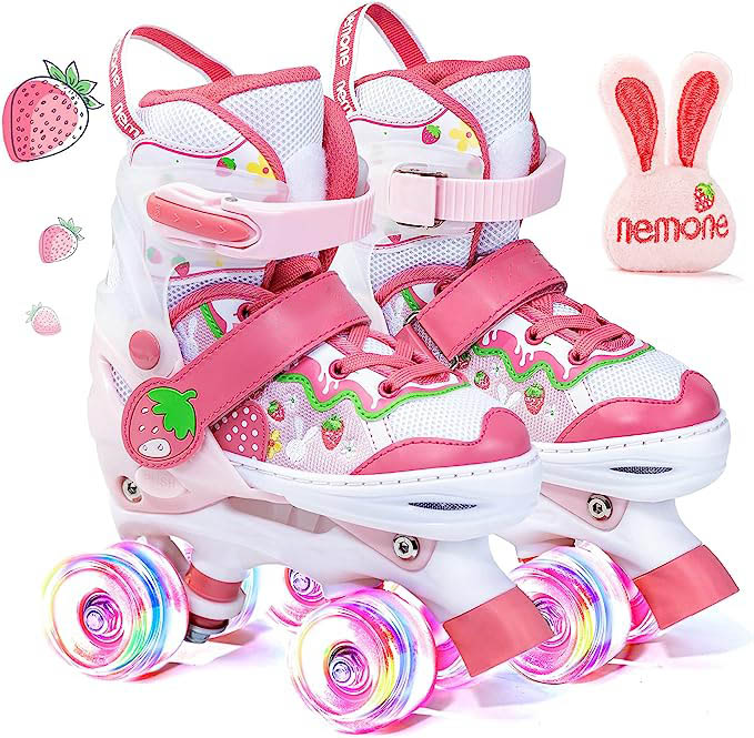 Mermaid kapena Bunny Strawberry 4 Size Adjustable Light Up Girls Skates