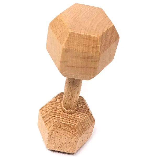 Перфектен подарък за малко дете Дъмбел от естествено необработено дърво Играчка-дрънкалка